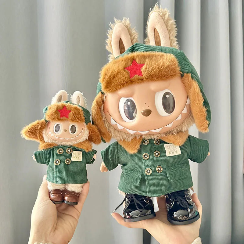 17cm Plush Doll's Clothes The Monster Labubu Outfit Accessories Clothing DIY Lei Feng Army Green Coat Red Star Hat 17cm Plush Doll's Clothes The Monster Labubu Outfit Accessories Clothing DIY Lei Feng Army Green Coat Red Star Hat